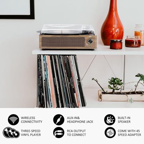 Seasonlife® Vinyl Record Player with Speakers,Wood Black Vintage Turntables | All-in-one Beginner LP Players,Retro Old-school Phonograph,Belt-Driven,3-Speed,BT Wireless Input,Headphone,AUX,RCA,Auto Stop in Saudi Arabia