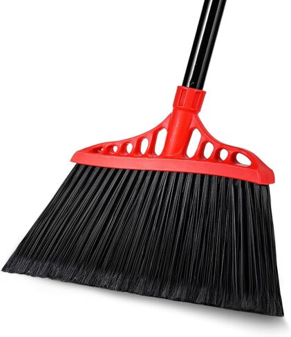 Heavy Duty Broom, Outdoor Brooms, Commercial Broom for Sweeping Indoor, Kitchen Broom with 55" Long Handle, Angle Brooms for Patio Kitchen Shop Sidewalk - Black and Red in Saudi Arabia