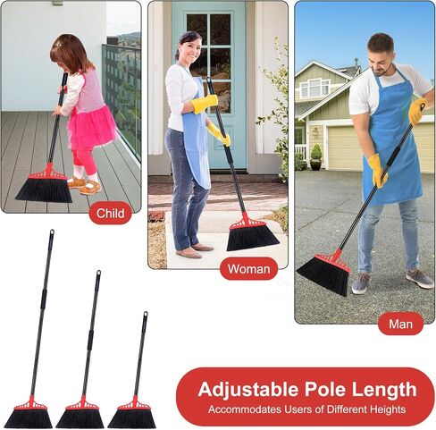 Heavy Duty Broom, Outdoor Brooms, Commercial Broom for Sweeping Indoor, Kitchen Broom with 55" Long Handle, Angle Brooms for Patio Kitchen Shop Sidewalk - Black and Red in Saudi Arabia