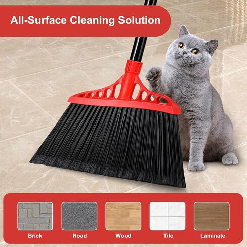 Heavy Duty Broom, Outdoor Brooms, Commercial Broom for Sweeping Indoor, Kitchen Broom with 55" Long Handle, Angle Brooms for Patio Kitchen Shop Sidewalk - Black and Red in Saudi Arabia