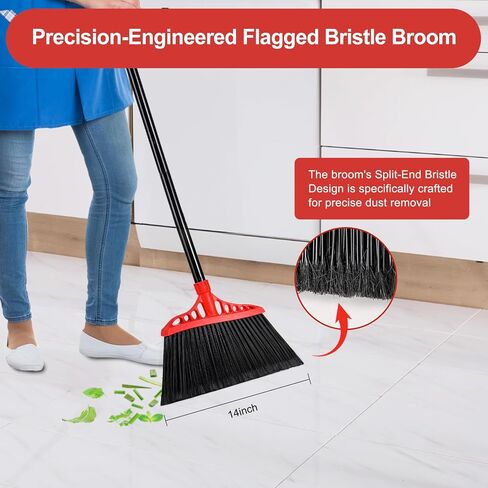 Heavy Duty Broom, Outdoor Brooms, Commercial Broom for Sweeping Indoor, Kitchen Broom with 55" Long Handle, Angle Brooms for Patio Kitchen Shop Sidewalk - Black and Red in Saudi Arabia