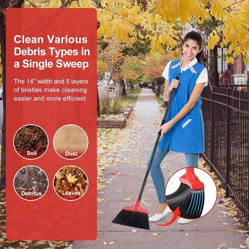 Heavy Duty Broom, Outdoor Brooms, Commercial Broom for Sweeping Indoor, Kitchen Broom with 55" Long Handle, Angle Brooms for Patio Kitchen Shop Sidewalk - Black and Red in Saudi Arabia