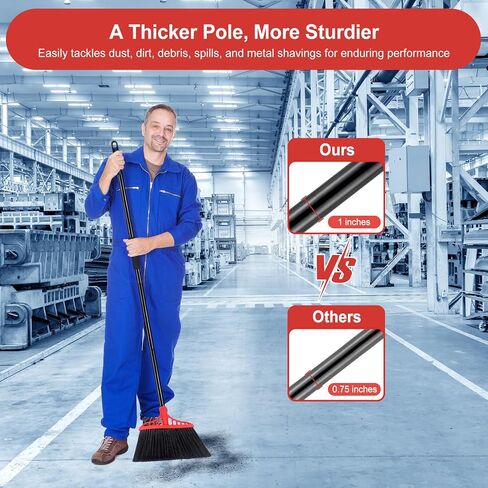 Heavy Duty Broom, Outdoor Brooms, Commercial Broom for Sweeping Indoor, Kitchen Broom with 55" Long Handle, Angle Brooms for Patio Kitchen Shop Sidewalk - Black and Red in Saudi Arabia