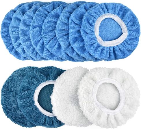POLIWELL Buffing Polishing Pads 5 Inch, 7Pcs Buffing Sponge Pads Kit 5.5" Face for 5" Backing Plate, Compound Cutting Foam Pads, Wool Pad for Car Buffer Polisher, Compounding Polishing and Waxing in Saudi Arabia