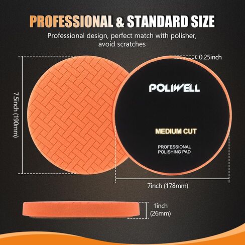 POLIWELL Buffing Polishing Pads 5 Inch, 7Pcs Buffing Sponge Pads Kit 5.5" Face for 5" Backing Plate, Compound Cutting Foam Pads, Wool Pad for Car Buffer Polisher, Compounding Polishing and Waxing in Saudi Arabia