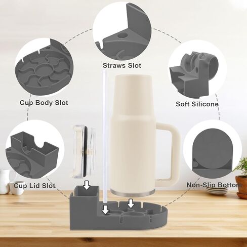 رف تجفيف الأكواب، رف تجفيف الأكواب لكوب ستانلي، رف تجفيف زجاجات الأطفال، حامل تجفيف بهلوان السفر المحمول، رف تجفيف من السيليكون الناعم لستانلي مع فرشاة بماصة in Kuwait