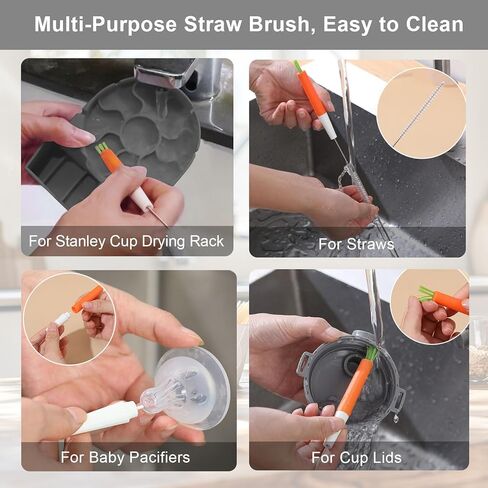 رف تجفيف الأكواب، رف تجفيف الأكواب لكوب ستانلي، رف تجفيف زجاجات الأطفال، حامل تجفيف بهلوان السفر المحمول، رف تجفيف من السيليكون الناعم لستانلي مع فرشاة بماصة in Kuwait