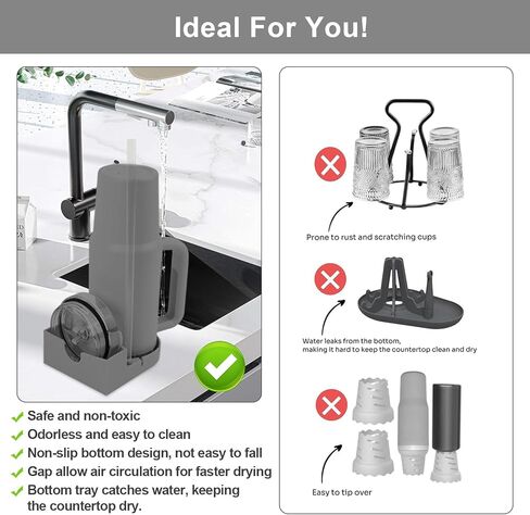 رف تجفيف الأكواب، رف تجفيف الأكواب لكوب ستانلي، رف تجفيف زجاجات الأطفال، حامل تجفيف بهلوان السفر المحمول، رف تجفيف من السيليكون الناعم لستانلي مع فرشاة بماصة in Kuwait