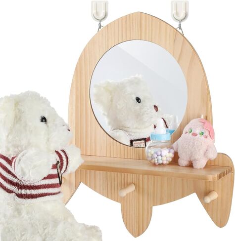 1 Set Wooden and Acrylic Wall Mirror for Toddlers, Entryway Mirror with Hooks and Shelf Organizer, Kids Safety Unbreakable Self Care Station for Classroom Bathroom, Flower Style in Saudi Arabia