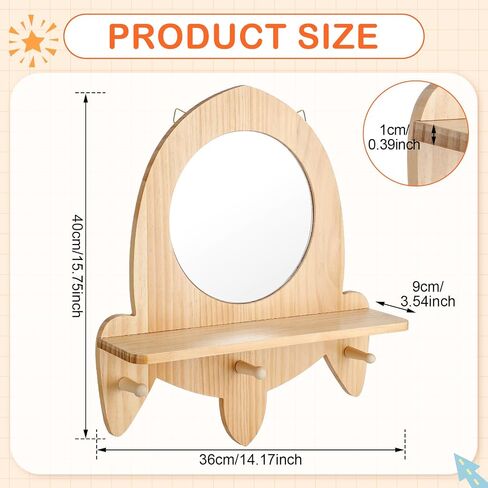 1 Set Wooden and Acrylic Wall Mirror for Toddlers, Entryway Mirror with Hooks and Shelf Organizer, Kids Safety Unbreakable Self Care Station for Classroom Bathroom, Flower Style in Saudi Arabia