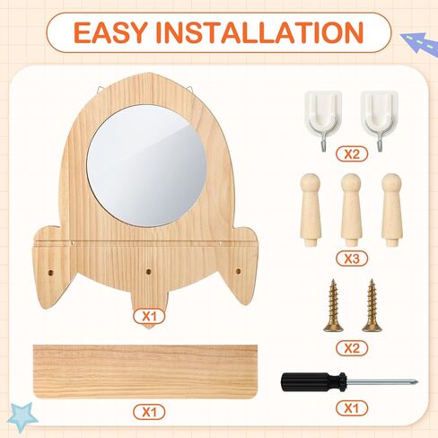 1 Set Wooden and Acrylic Wall Mirror for Toddlers, Entryway Mirror with Hooks and Shelf Organizer, Kids Safety Unbreakable Self Care Station for Classroom Bathroom, Flower Style in Saudi Arabia
