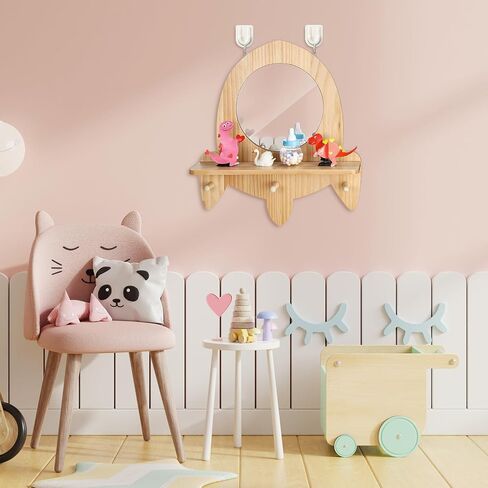 1 Set Wooden and Acrylic Wall Mirror for Toddlers, Entryway Mirror with Hooks and Shelf Organizer, Kids Safety Unbreakable Self Care Station for Classroom Bathroom, Flower Style in Saudi Arabia