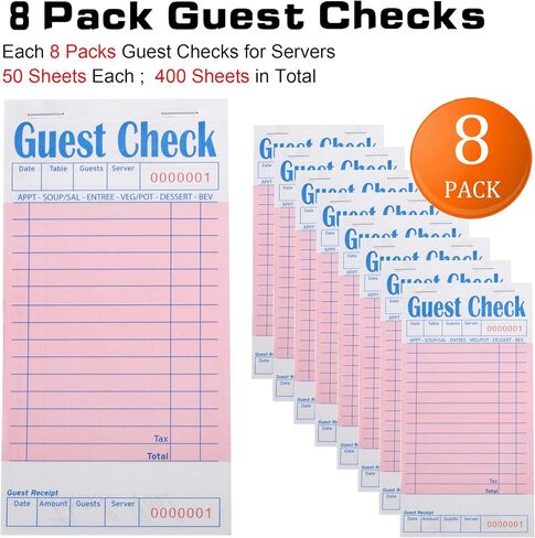 8 Pack Guest Check Pads,Server Note Pads, Guest Checks Books for Servers, Waiter Checkbook, Waitress Writing Pad for Restaurants, Paper Checks 8 Books/Pack (400 Total Tickets) in Saudi Arabia