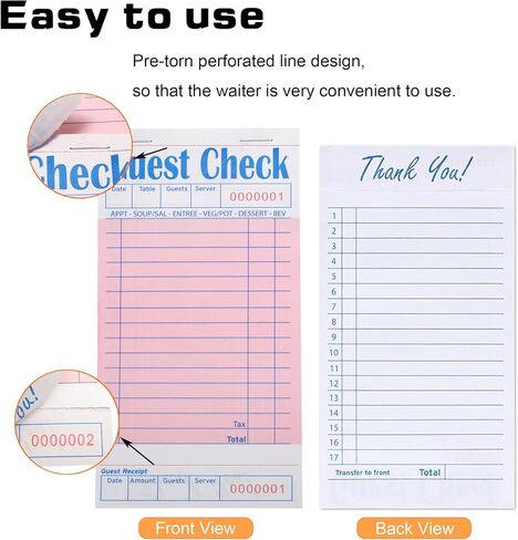8 Pack Guest Check Pads,Server Note Pads, Guest Checks Books for Servers, Waiter Checkbook, Waitress Writing Pad for Restaurants, Paper Checks 8 Books/Pack (400 Total Tickets) in Saudi Arabia