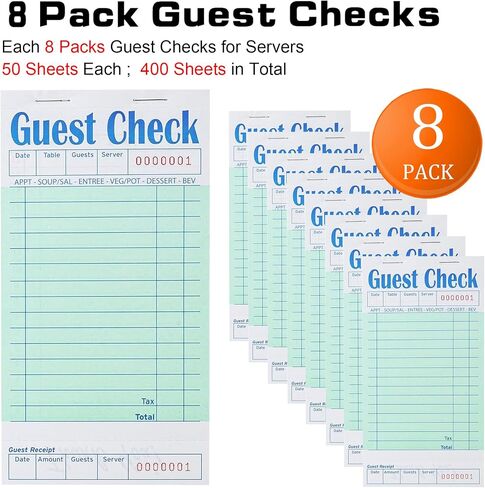 8 Pack Guest Check Pads,Server Note Pads, Guest Checks Books for Servers, Waiter Checkbook, Waitress Writing Pad for Restaurants, Paper Checks 8 Books/Pack (400 Total Tickets) in Saudi Arabia