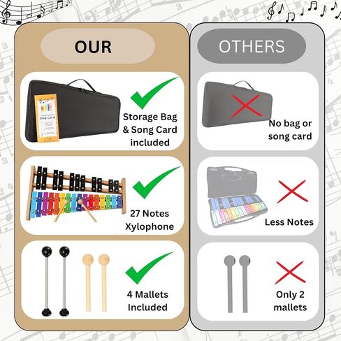 Xylophone + Rubber & Wooden Beaters| 27 Notes Glockenspiel Xylophone for Adult & Kids| Professional Xylophone Instrument Music Teaching| Gifts Includes Song Book and Carry Case in Kuwait