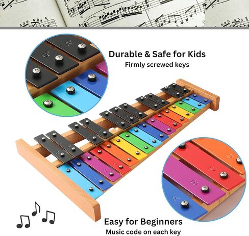 Xylophone + Rubber & Wooden Beaters| 27 Notes Glockenspiel Xylophone for Adult & Kids| Professional Xylophone Instrument Music Teaching| Gifts Includes Song Book and Carry Case in Kuwait