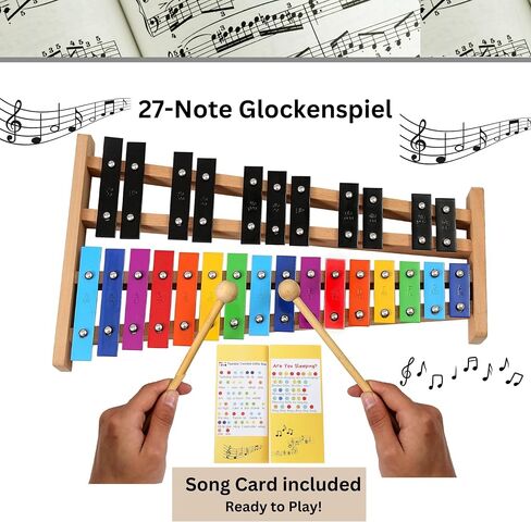 Xylophone + Rubber & Wooden Beaters| 27 Notes Glockenspiel Xylophone for Adult & Kids| Professional Xylophone Instrument Music Teaching| Gifts Includes Song Book and Carry Case in Kuwait