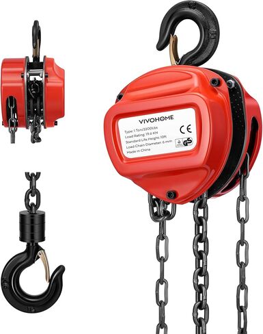 VIVOHOME Chain Hoist 3 Ton 10ft Red, Mini Chain Hoist 6600Lbs, Heavy Duty Pulley Hoist with G80 Manganese Steel Chain, Manual Chain Fall for Garages, Warehouses, and Automotive Tasks in Kuwait