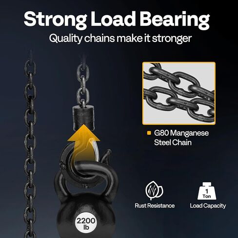 VIVOHOME Chain Hoist 3 Ton 10ft Red, Mini Chain Hoist 6600Lbs, Heavy Duty Pulley Hoist with G80 Manganese Steel Chain, Manual Chain Fall for Garages, Warehouses, and Automotive Tasks in Kuwait