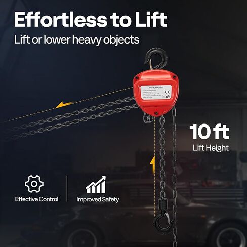 VIVOHOME Chain Hoist 3 Ton 10ft Red, Mini Chain Hoist 6600Lbs, Heavy Duty Pulley Hoist with G80 Manganese Steel Chain, Manual Chain Fall for Garages, Warehouses, and Automotive Tasks in Kuwait