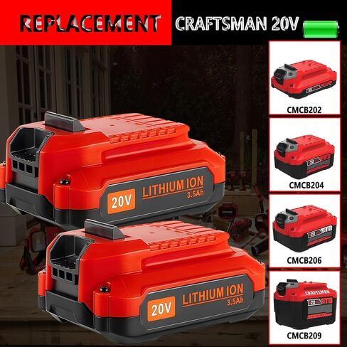 2PACK 20V MAX Battery 6Ah Replacement for Craftsman V20 Battery CMCB206 CMCB205 CMCB204 CMCB202, for All V20* Cordless Tools CMCD700C1 CMCK700D2 CMCV002B CMCG400B CMCS600B CMCK401D2 CMCL020B in Kuwait