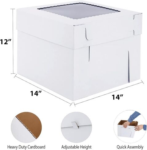 Tall Cake Boxes for Tier Cakes 14x14x12 Inch 2Pack Wedding Cake Boxes,Sturdy Tall Cake Boxes with Window,Layer Cake Carrier,Disposable Cake Containers in Kuwait