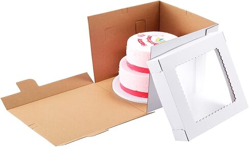 Tall Cake Boxes for Tier Cakes 14x14x12 Inch 2Pack Wedding Cake Boxes,Sturdy Tall Cake Boxes with Window,Layer Cake Carrier,Disposable Cake Containers in Kuwait