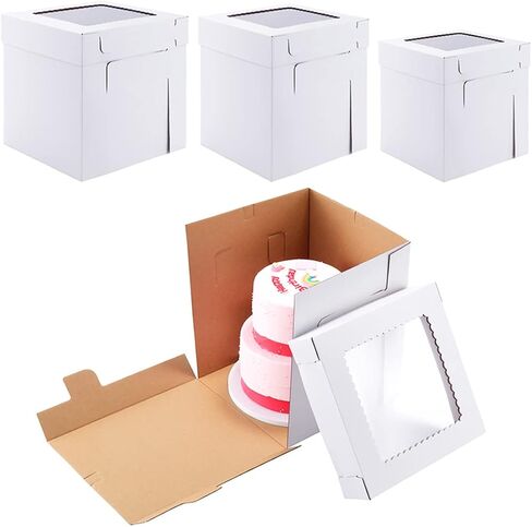 Tall Cake Boxes for Tier Cakes 14x14x12 Inch 2Pack Wedding Cake Boxes,Sturdy Tall Cake Boxes with Window,Layer Cake Carrier,Disposable Cake Containers in Kuwait