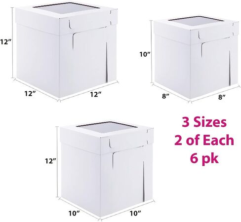 Tall Cake Boxes for Tier Cakes 14x14x12 Inch 2Pack Wedding Cake Boxes,Sturdy Tall Cake Boxes with Window,Layer Cake Carrier,Disposable Cake Containers in Kuwait