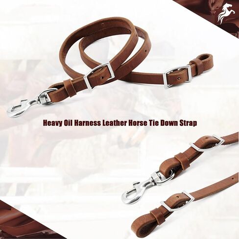 Jeereal Heavy Oil Harness Leather Horse Tie Down Strap - Made with Heavy Oil Weighted Harnness Leather, Stainless Steel Hardware, 3/4"x40" (Oil-Tanned | Coffee) in Saudi Arabia