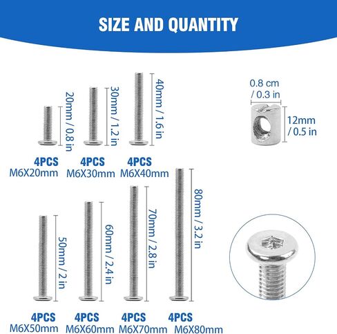 Crib Screws,28Sets Baby Bed Crib Screws Hardware Replacement Kit,Bunk Bed Bolts Hex Socket Cap Screws Bolt with Barrel Nuts/Wrenches for Beds Furniture Headboards M6x20mm/30mm/40mm/50mm/60mm/70mm/80mm in Kuwait