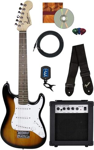 Fender Squier 3/4-Size Kids Mini Strat Electric Guitar - Surf Green Bundle with Amplifier, Cable, Tuner, Strap, Picks, Online Lessons, and Austin Bazaar Instructional DVD in Saudi Arabia