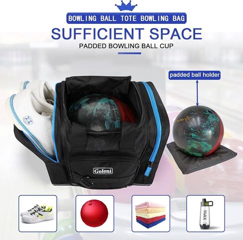 Goloni Bowling Ball Bag for Singer Ball with Padded Ball Holder, 2 Pockets fit Bowling Shoes Up to Mens Size 14 and Accessories in Kuwait
