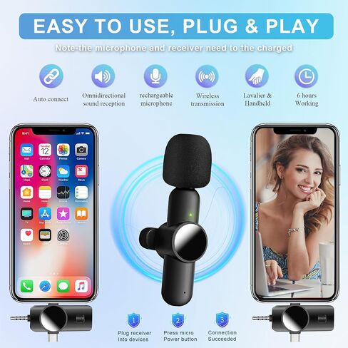 3 in 1 Mini Microphone,Wireless Lavalier Microphones for iPhone Android Camera USB-C,2.4G Ultra-Low Delay,Noise Reduction,Microphone Video Recording, Live Streaming, Youtube, TikTok, Vlog(3 Pc) in Saudi Arabia