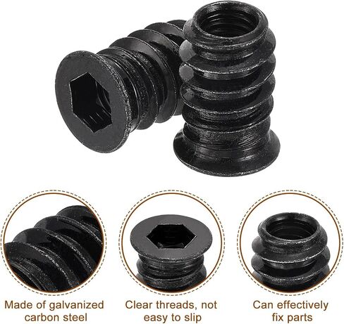 uxcell 50Pcs Threaded Inserts, M6-1x17 Zinc Plated Carbon Steel Hex Socket Drive Screw-in Nut Threaded Inserts for Wood Working Tools and Accessories in Saudi Arabia