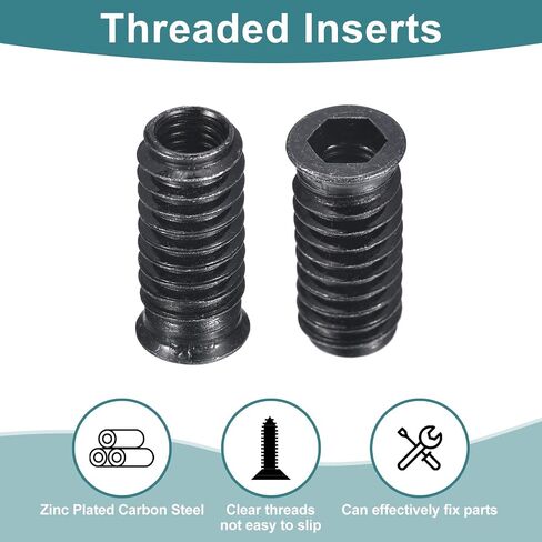 uxcell 50Pcs Threaded Inserts, M6-1x17 Zinc Plated Carbon Steel Hex Socket Drive Screw-in Nut Threaded Inserts for Wood Working Tools and Accessories in Saudi Arabia