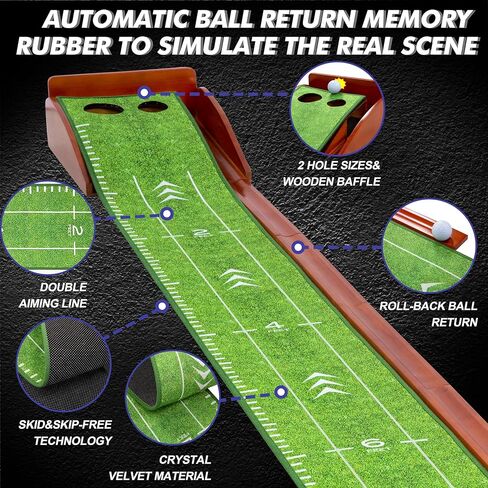 PGM Golf Putting Mat with Auto Ball Return - Indoor & Outdoor Crystal Velvet Putting Green - Distance Display for Precision - Portable, Foldable Golf Mats for Home, Office, and Backyard Practice in Kuwait