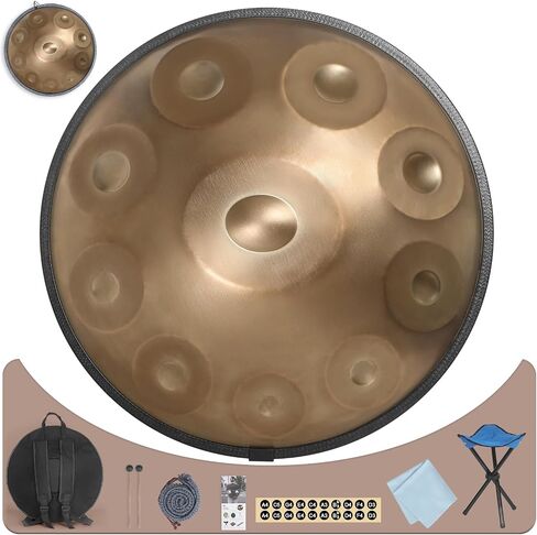 Hand Drum 22 Inches D Minor Kurd, 432Hz 10 Notes Hand Drum Instrument, Premium Steel Hand Drum for Adults(22 Inch 432Hz Gold) in Saudi Arabia