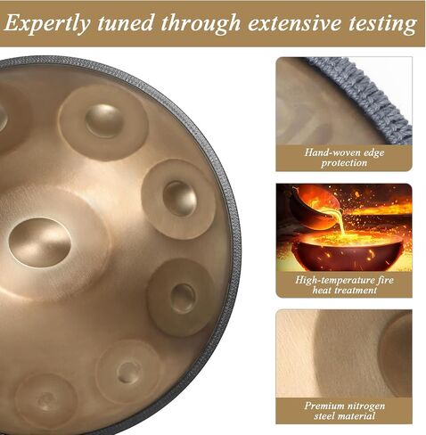 Hand Drum 22 Inches D Minor Kurd, 432Hz 10 Notes Hand Drum Instrument, Premium Steel Hand Drum for Adults(22 Inch 432Hz Gold) in Saudi Arabia