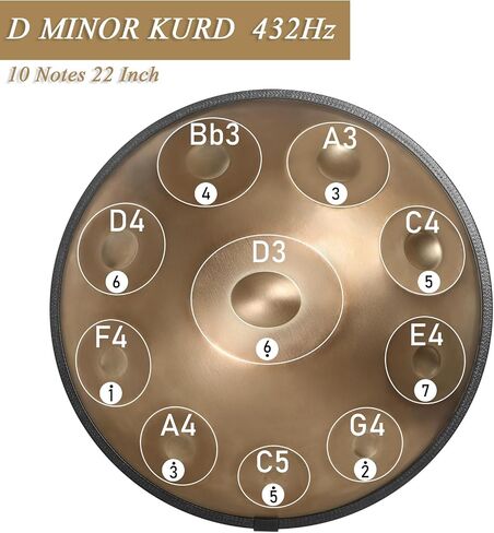 Hand Drum 22 Inches D Minor Kurd, 432Hz 10 Notes Hand Drum Instrument, Premium Steel Hand Drum for Adults(22 Inch 432Hz Gold) in Saudi Arabia