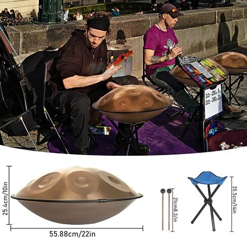 Hand Drum 22 Inches D Minor Kurd, 432Hz 10 Notes Hand Drum Instrument, Premium Steel Hand Drum for Adults(22 Inch 432Hz Gold) in Saudi Arabia