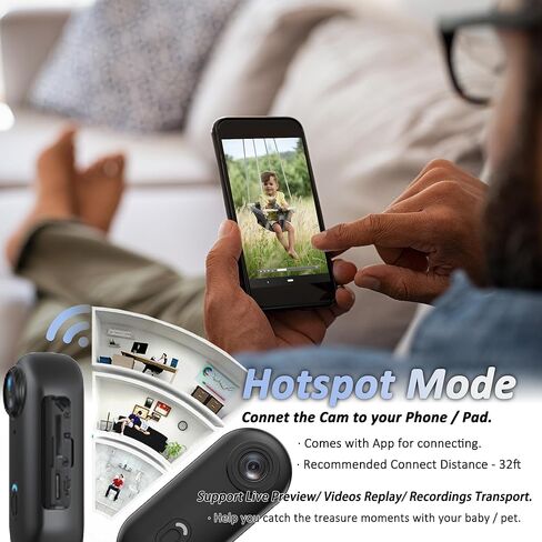 Action Mini Body Camera with Audio & Video Recording - 1080p Personal Civilian Wearable Small 64G Cam - Tiny Pocket Vlogging Portable Hands Free Worn POV Recorder - Travel Pets Baby Family in Saudi Arabia