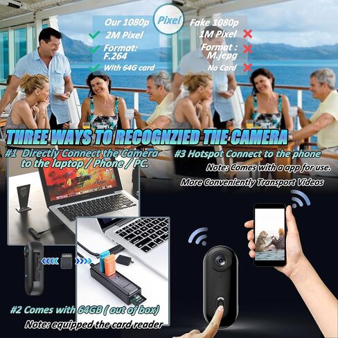 Action Mini Body Camera with Audio & Video Recording - 1080p Personal Civilian Wearable Small 64G Cam - Tiny Pocket Vlogging Portable Hands Free Worn POV Recorder - Travel Pets Baby Family in Saudi Arabia