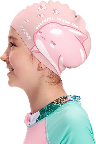 COPOZZ Kids Swim Caps, Silicone Comfy Bathing Cap Swimming Hat for Long and Short Hair in Kuwait
