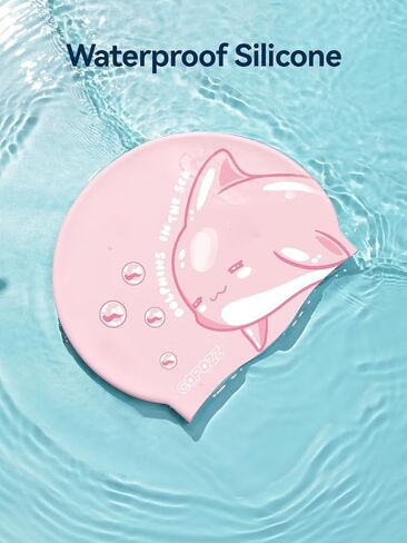 COPOZZ Kids Swim Caps, Silicone Comfy Bathing Cap Swimming Hat for Long and Short Hair in Kuwait