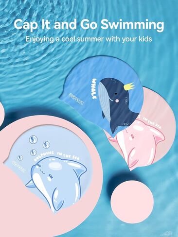 COPOZZ Kids Swim Caps, Silicone Comfy Bathing Cap Swimming Hat for Long and Short Hair in Kuwait