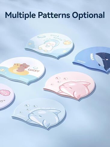 COPOZZ Kids Swim Caps, Silicone Comfy Bathing Cap Swimming Hat for Long and Short Hair in Kuwait