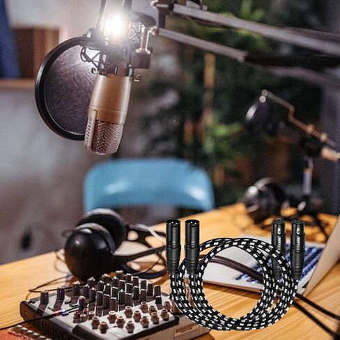Long XLR Cables 50 ft 2 Pack, Nylon Braided XLR Extension Microphone Cable, OFC Shielded and Balanced XLR Male to XLR Female Mic Cord for Preamp Recording Mixer Amplifie Speaker Black in Saudi Arabia