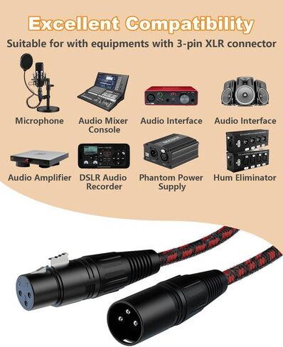 Long XLR Cables 50 ft 2 Pack, Nylon Braided XLR Extension Microphone Cable, OFC Shielded and Balanced XLR Male to XLR Female Mic Cord for Preamp Recording Mixer Amplifie Speaker Black in Saudi Arabia